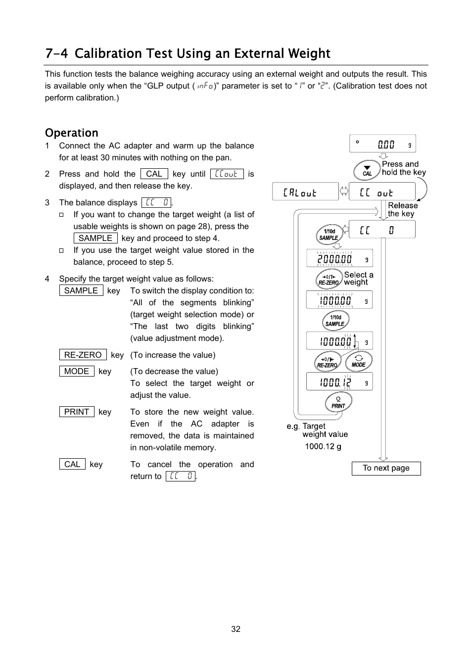 4 calibration test using an external weight, Operation | A&D Weighing FX-3000iWP User Manual | Page 34 / 80