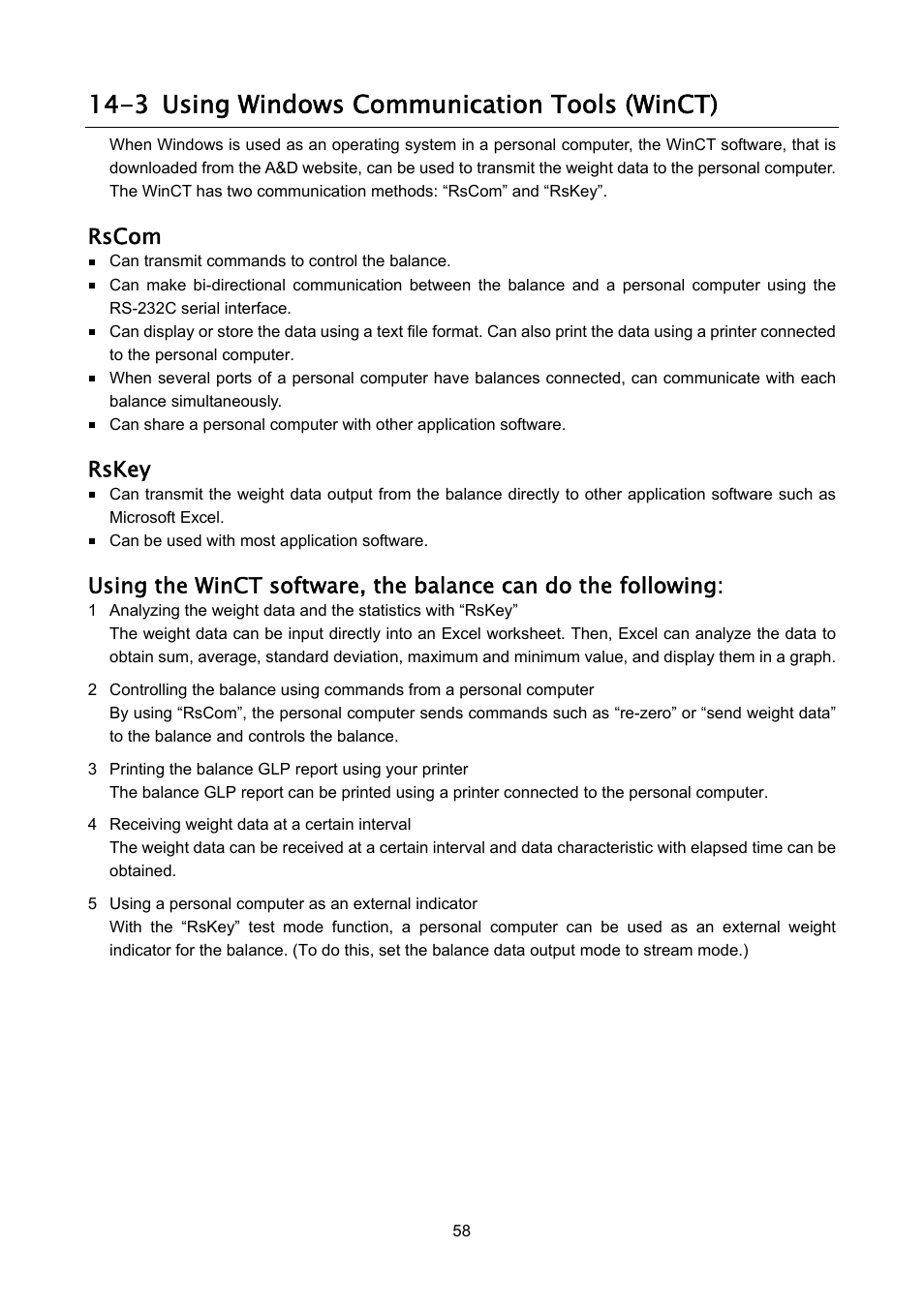 3 using windows communication tools (winct), Rscom, Rskey | A&D Weighing FX-3000iWP User Manual | Page 60 / 80