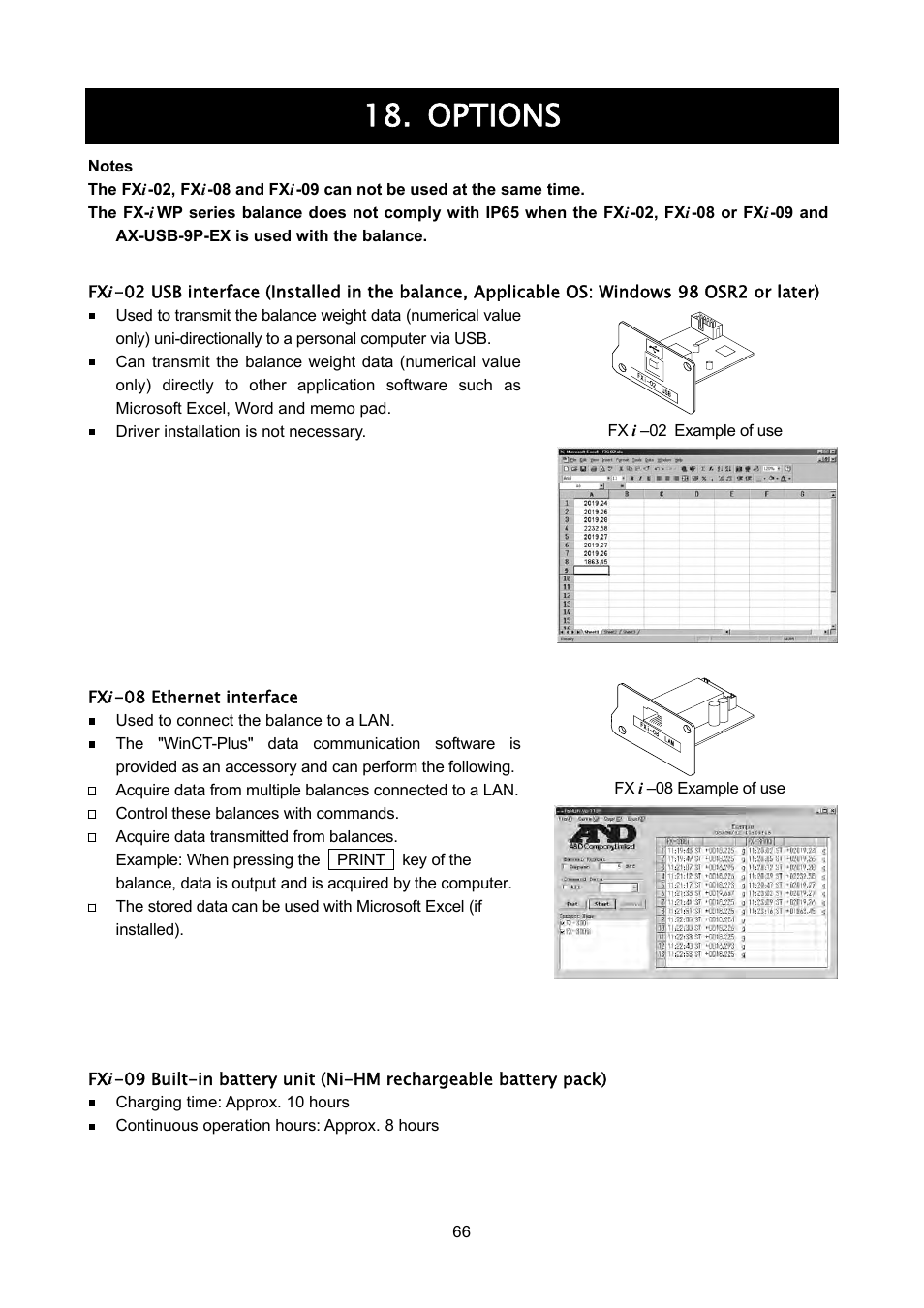 Options | A&D Weighing FX-3000iWP User Manual | Page 68 / 80