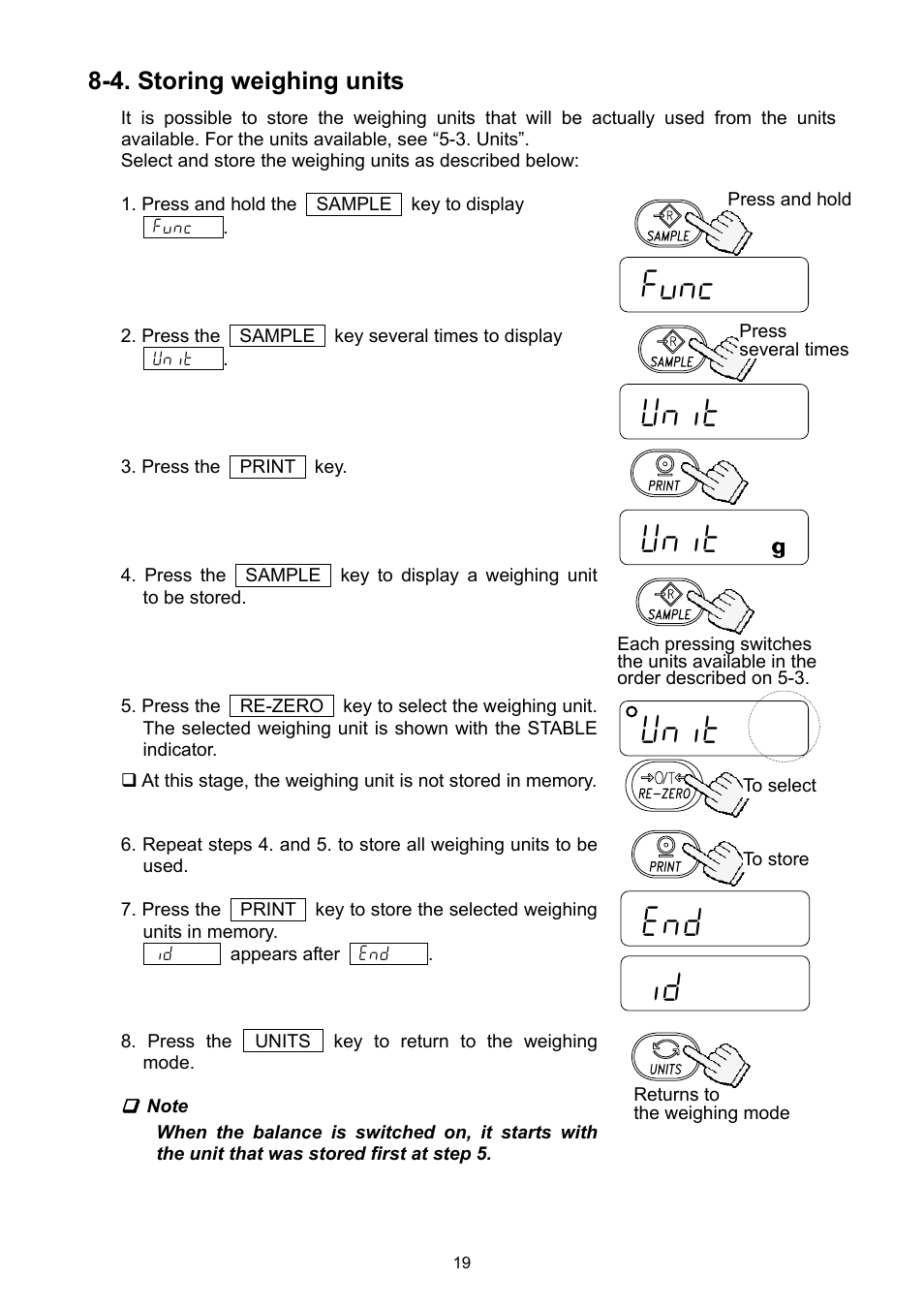 Func unit unit, Unit end id | A&D Weighing EJ-1500 User Manual | Page 21 / 42