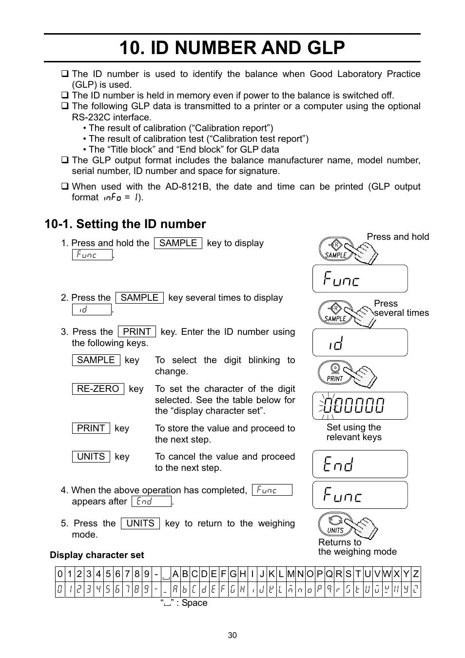 Id number and glp, 1. setting the id number | A&D Weighing EJ-1500 User Manual | Page 32 / 42