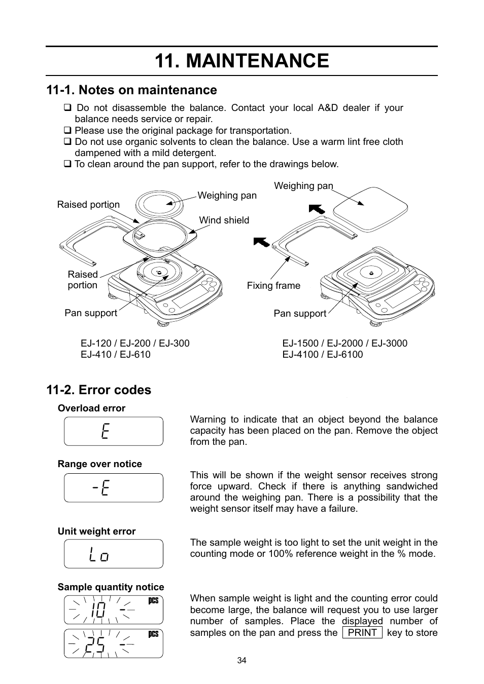 Maintenance, Ee e eee, Lo 25 - 10 | A&D Weighing EJ-1500 User Manual | Page 36 / 42