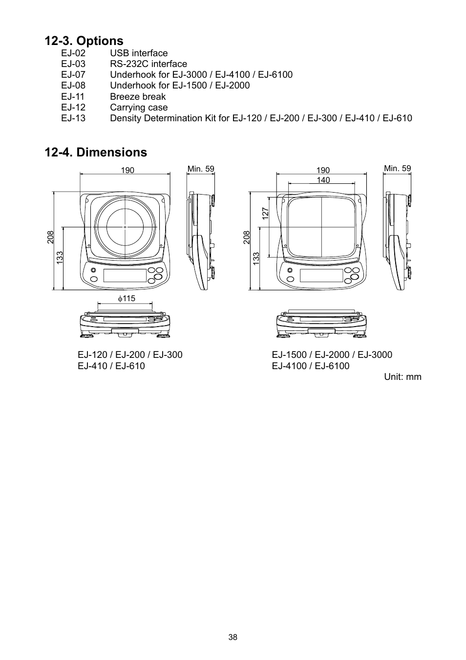 3. options, 4. dimensions | A&D Weighing EJ-1500 User Manual | Page 40 / 42