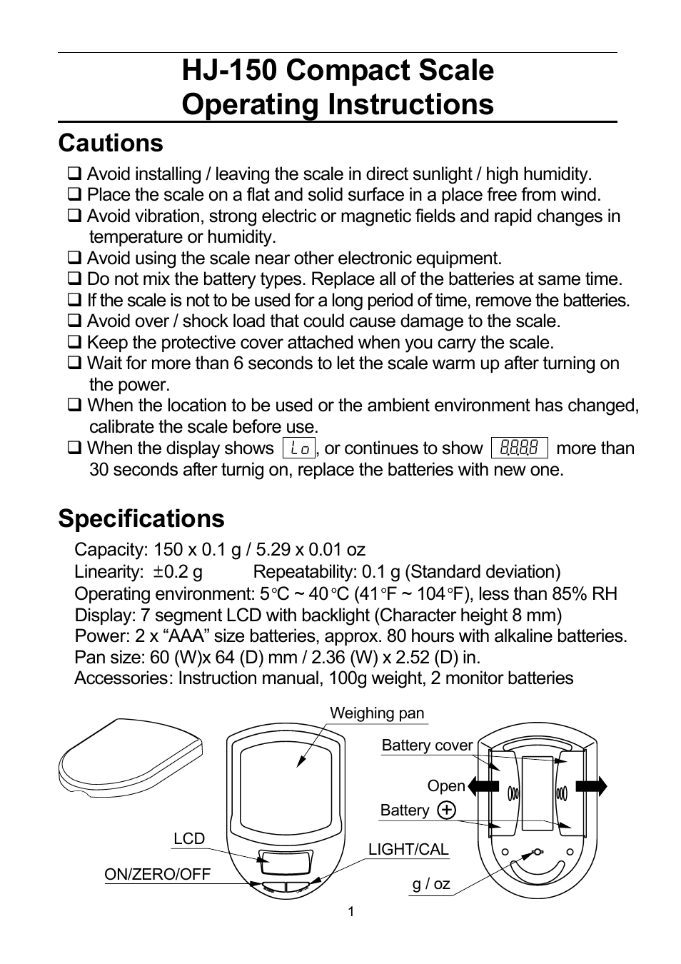 A&D Weighing HJ-150 User Manual | 4 pages