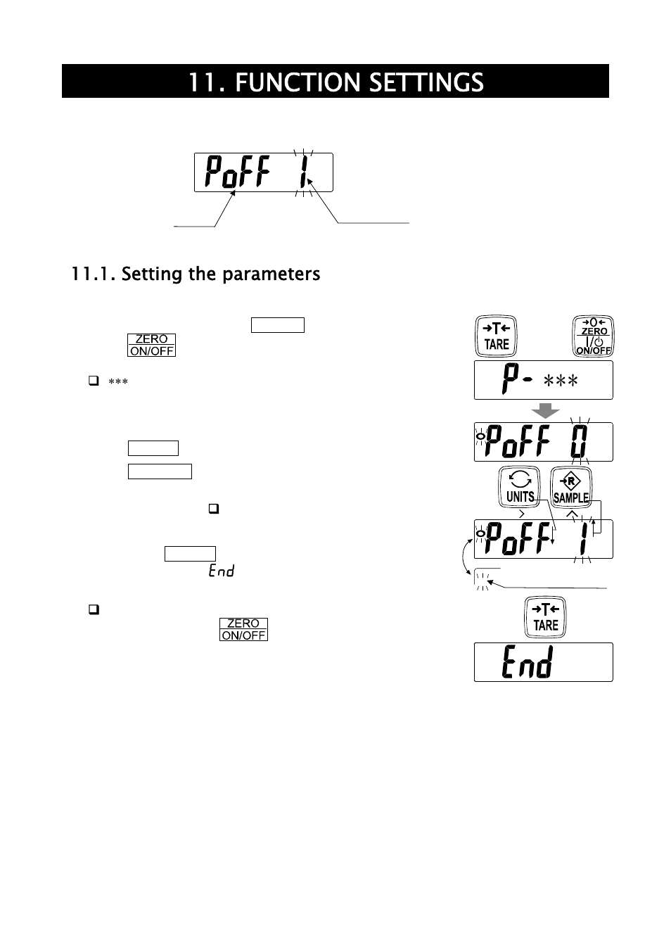 Function settings, Setting the parameters | A&D Weighing SJ-30KWP User Manual | Page 22 / 32