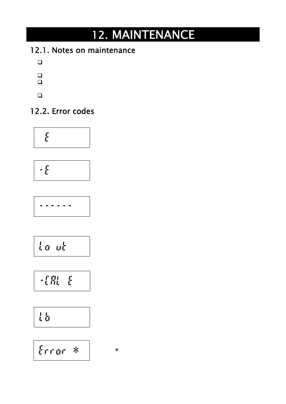 Maintenance, Error codes | A&D Weighing SJ-30KWP User Manual | Page 26 / 32