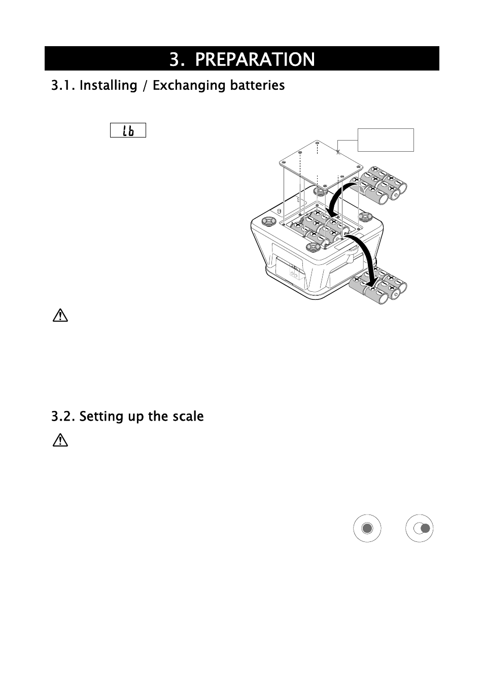 Preparation, Installing / exchanging batteries, Setting up the scale | A&D Weighing SJ-30KWP User Manual | Page 6 / 32