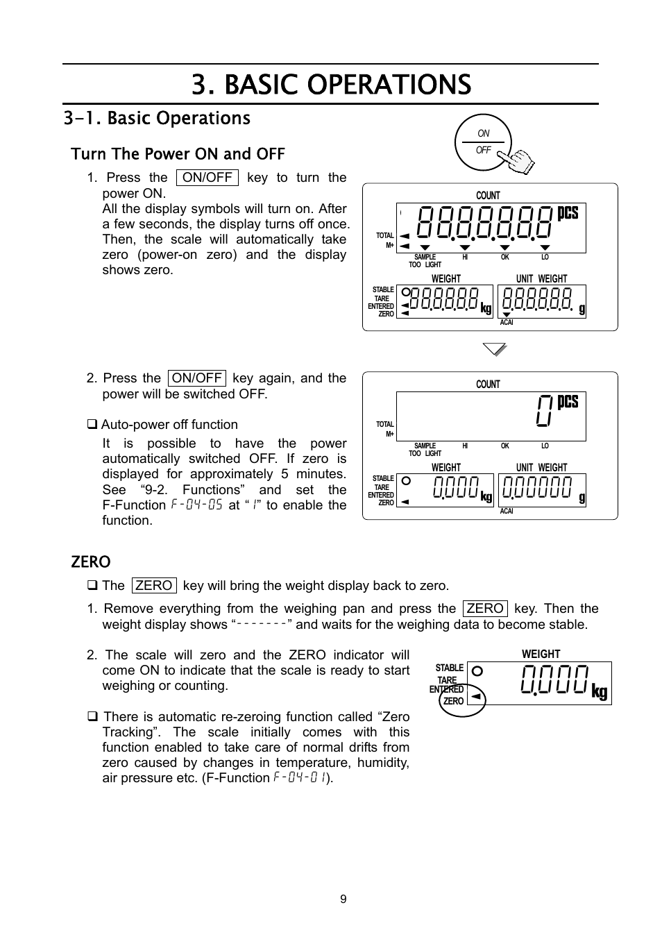 Basic operations, 1. basic operations | A&D Weighing HC-3Ki User Manual | Page 11 / 60