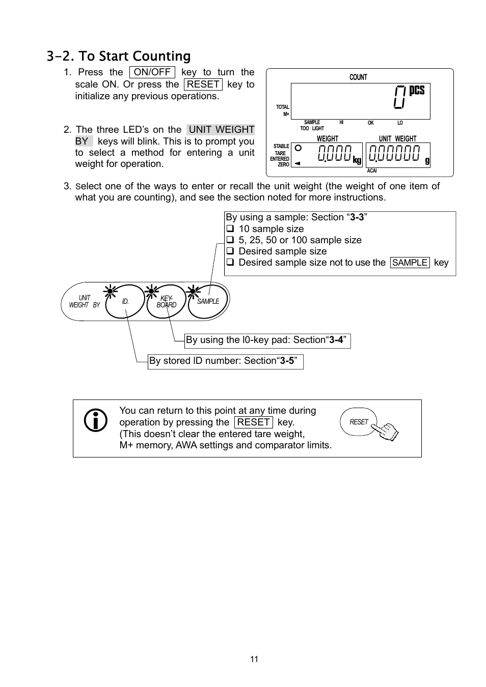 2. to start counting | A&D Weighing HC-3Ki User Manual | Page 13 / 60