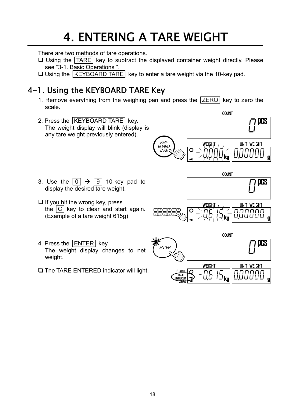 Entering a tare weight | A&D Weighing HC-3Ki User Manual | Page 20 / 60