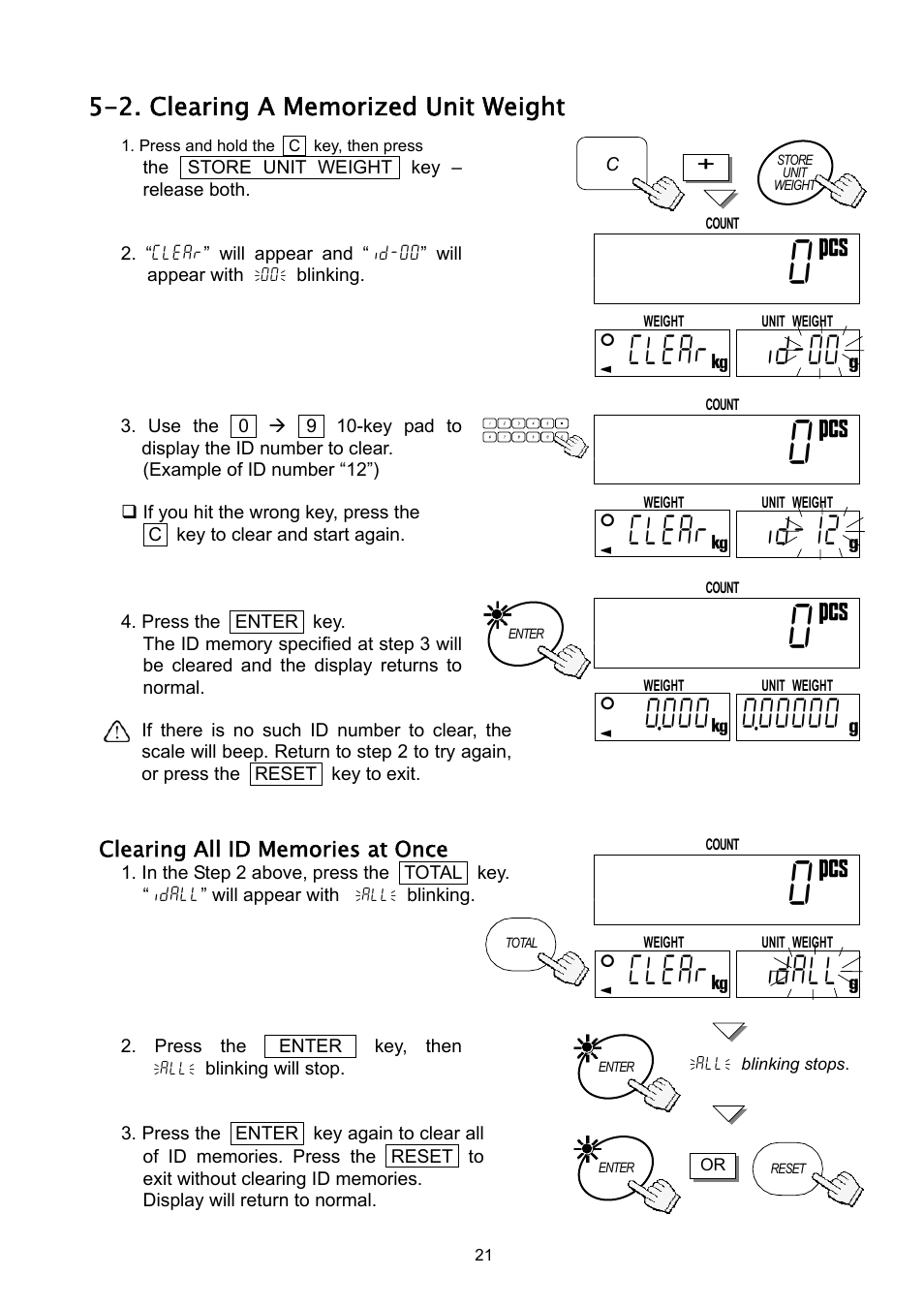 88 clear 8, Aidall 0 00, Aid-00 | Aid-12 | A&D Weighing HC-3Ki User Manual | Page 23 / 60