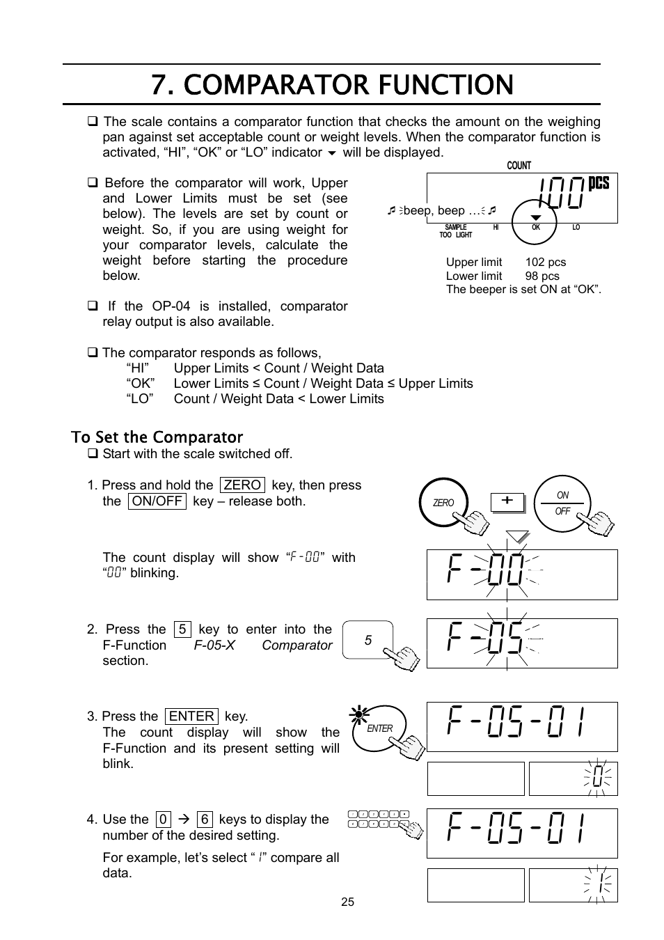 Comparator function, 88clear8, Aidal 0 0 00 | Aidal 1 0 00 | A&D Weighing HC-3Ki User Manual | Page 27 / 60