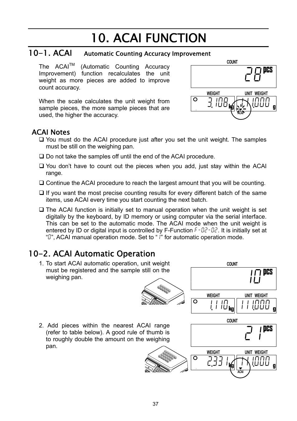 Acai function | A&D Weighing HC-3Ki User Manual | Page 39 / 60