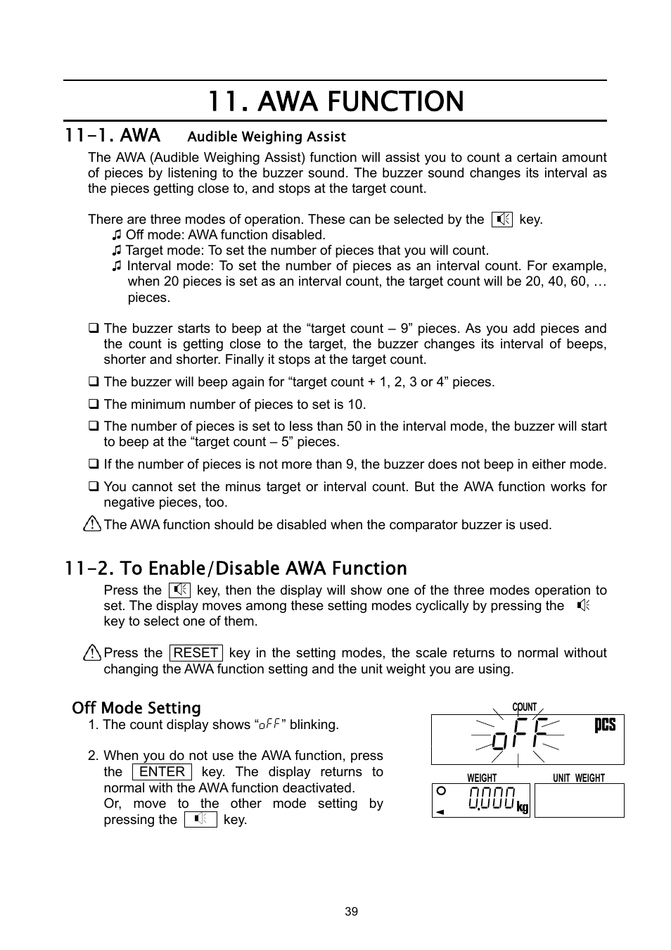 Off 02, Awa function, 11hi00 | 1. awa, 2. to enable/disable awa function | A&D Weighing HC-3Ki User Manual | Page 41 / 60