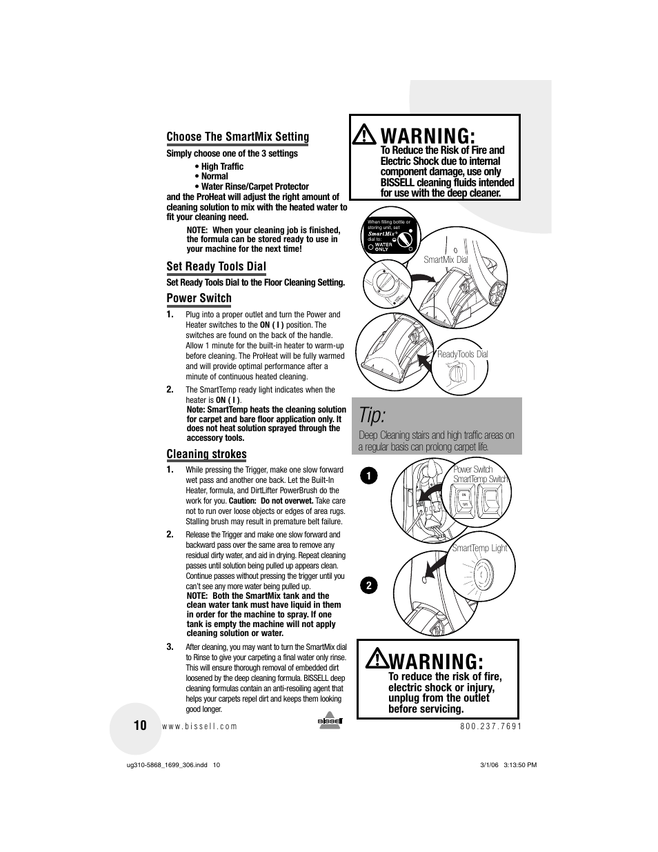 Warning | Bissell 1699 User Manual | Page 10 / 20