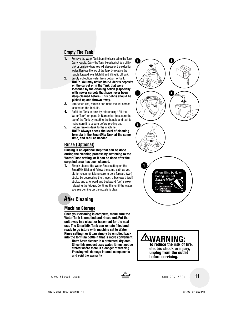 Warning, Fter cleaning | Bissell 1699 User Manual | Page 11 / 20