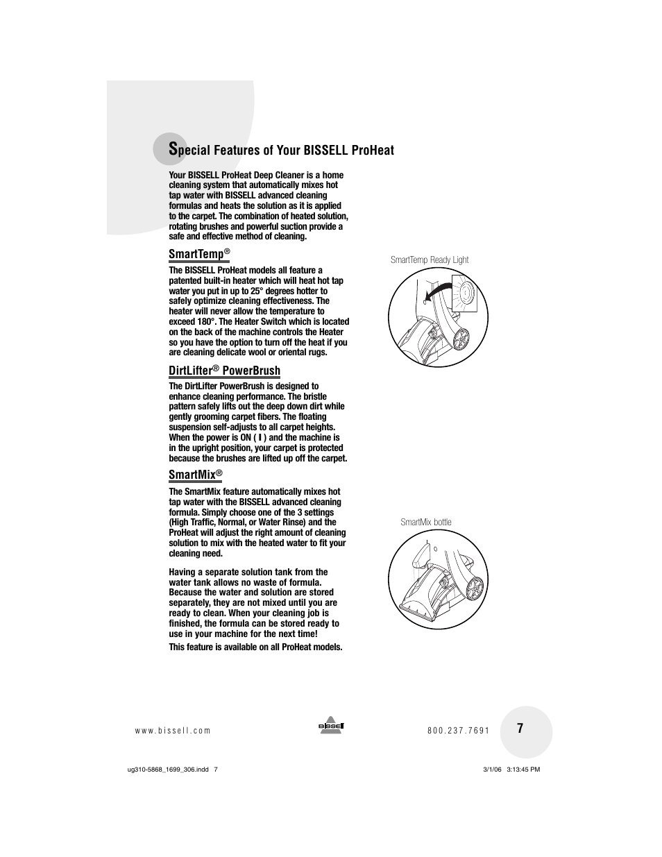 Pecial features of your bissell proheat | Bissell 1699 User Manual | Page 7 / 20