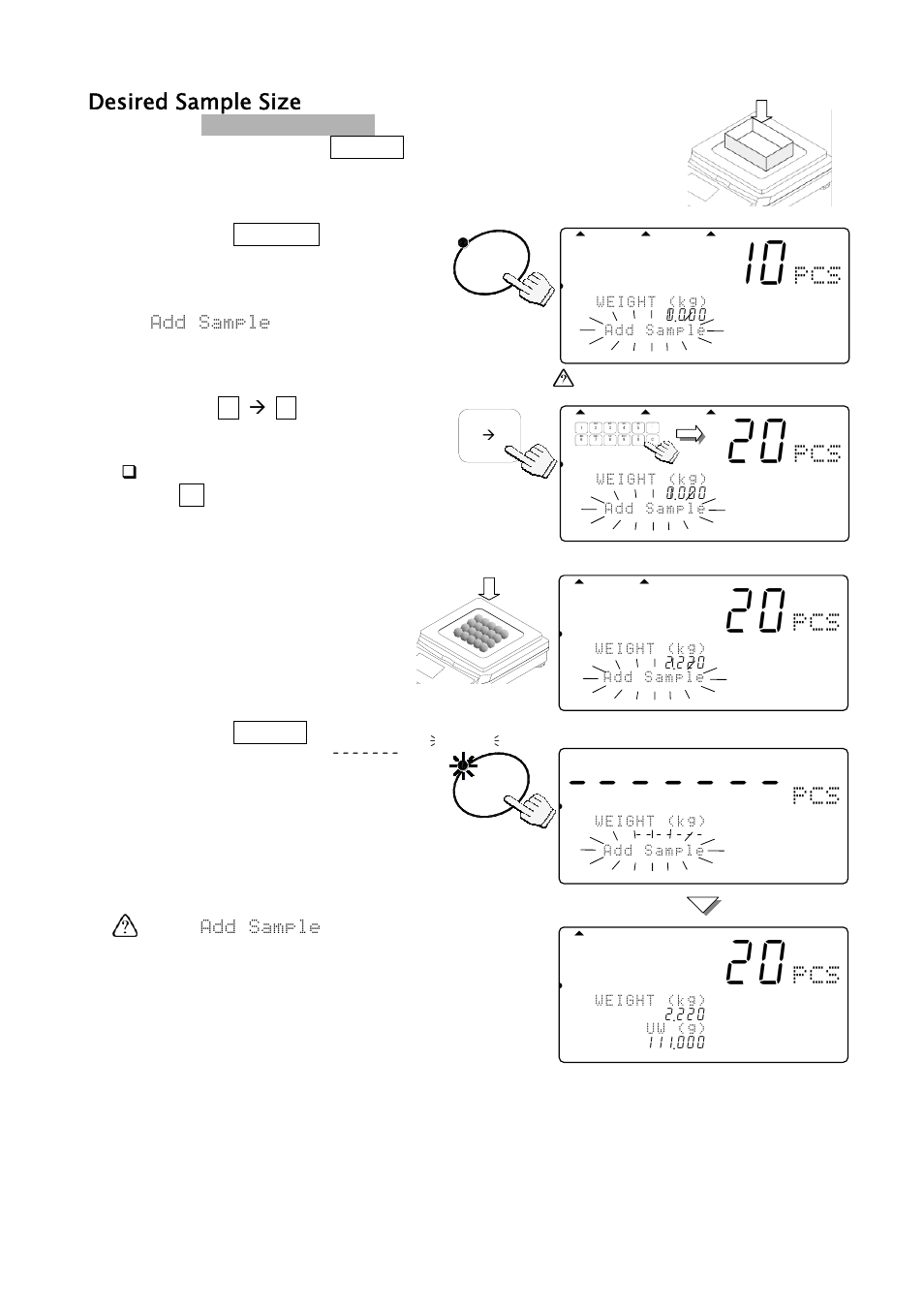 881 pcs, Desired sample size | A&D Weighing FC-500Si User Manual | Page 17 / 86