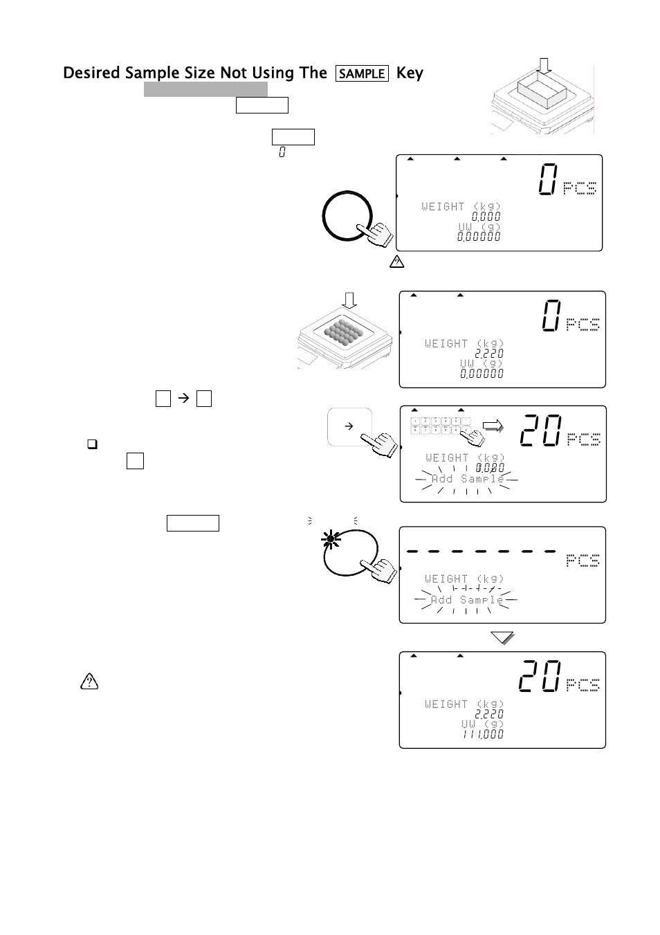 881 pcs, Desired sample size not using the | A&D Weighing FC-500Si User Manual | Page 18 / 86