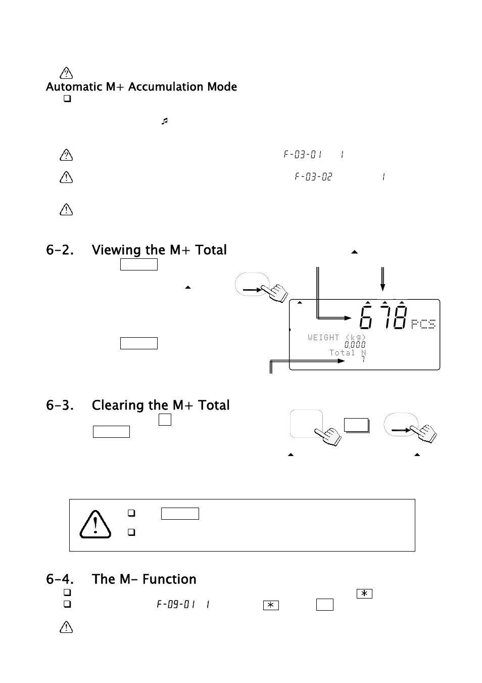 881 pcs, 2. viewing the m+ total, 3. clearing the m+ total | 4. the m- function, Automatic m+ accumulation mode | A&D Weighing FC-500Si User Manual | Page 29 / 86