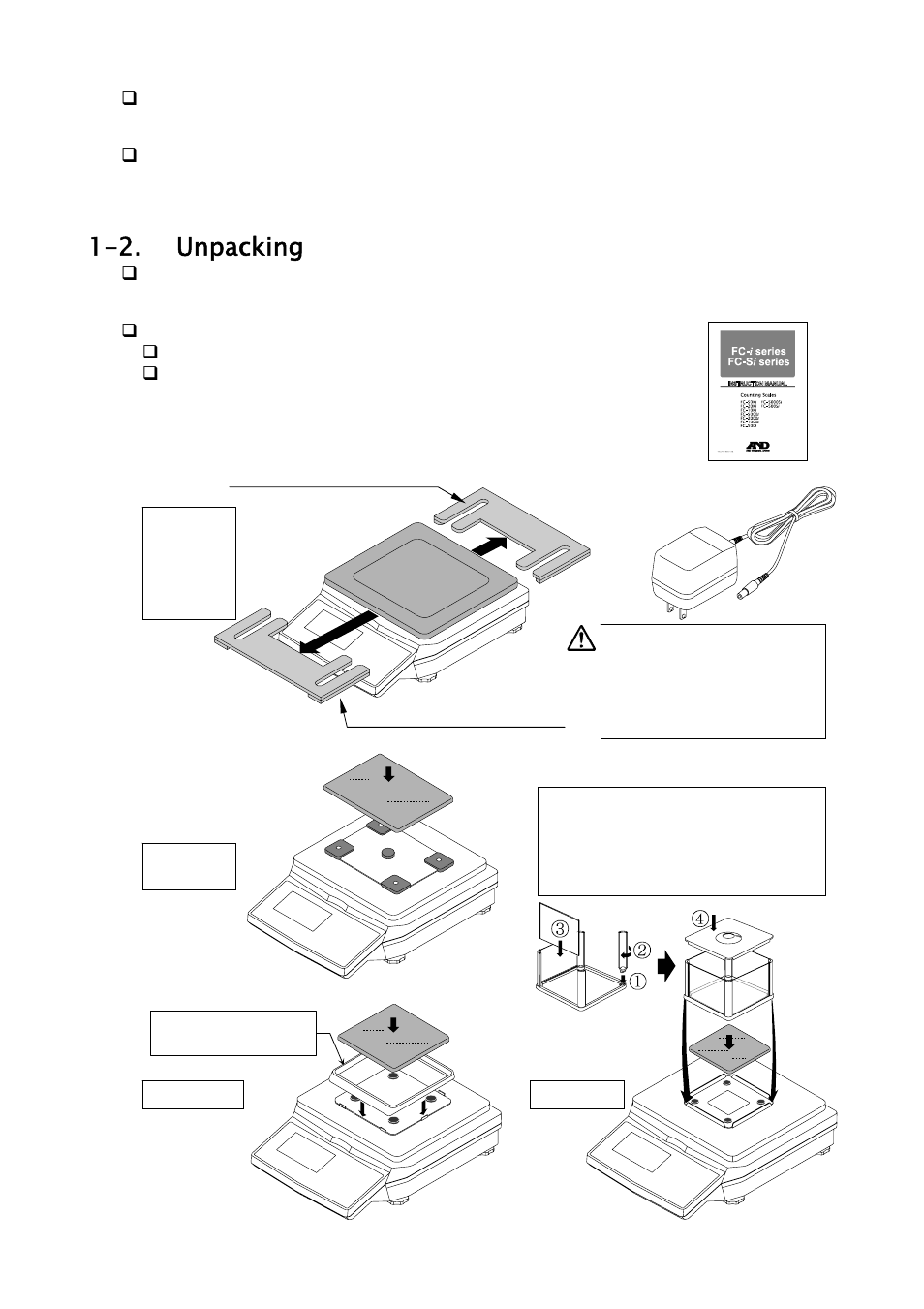 2. unpacking | A&D Weighing FC-500Si User Manual | Page 6 / 86