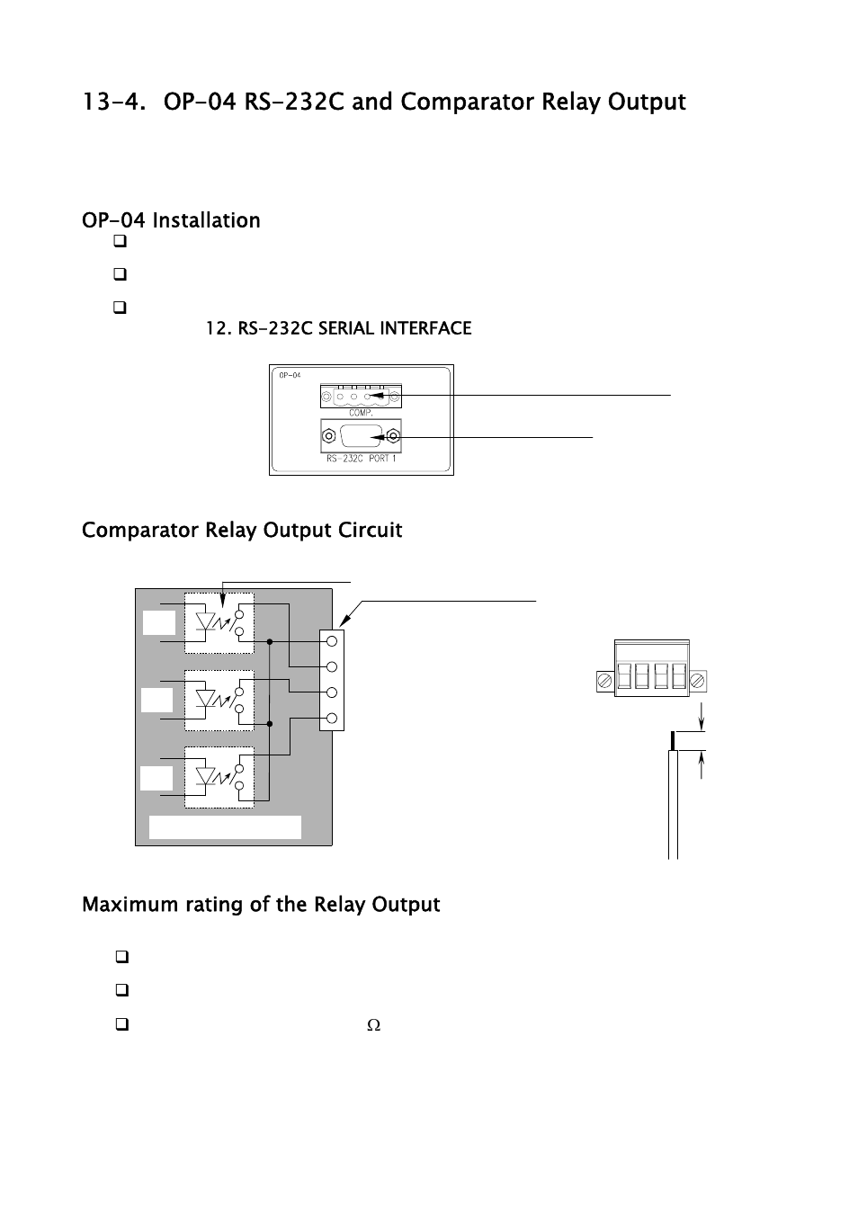 Op-04 installation, Comparator relay output circuit, Maximum rating of the relay output | A&D Weighing FC-500Si User Manual | Page 70 / 86