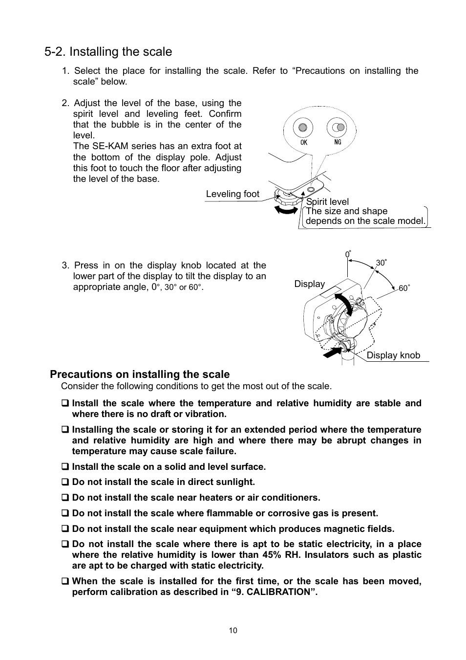 2. installing the scale | A&D Weighing SE-150KAL User Manual | Page 12 / 29