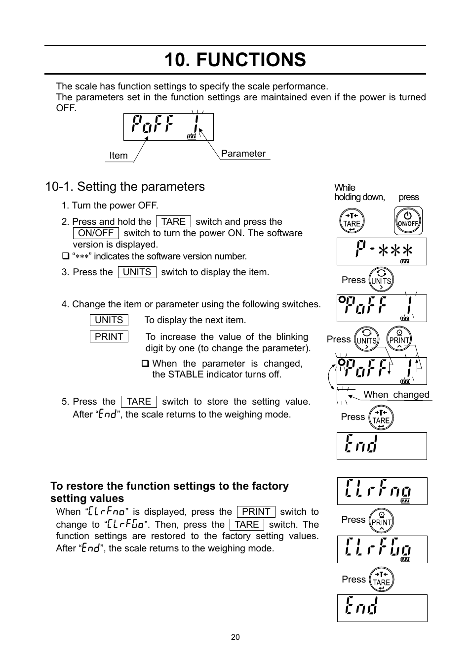 Functions, 1. setting the parameters | A&D Weighing SE-150KAL User Manual | Page 22 / 29