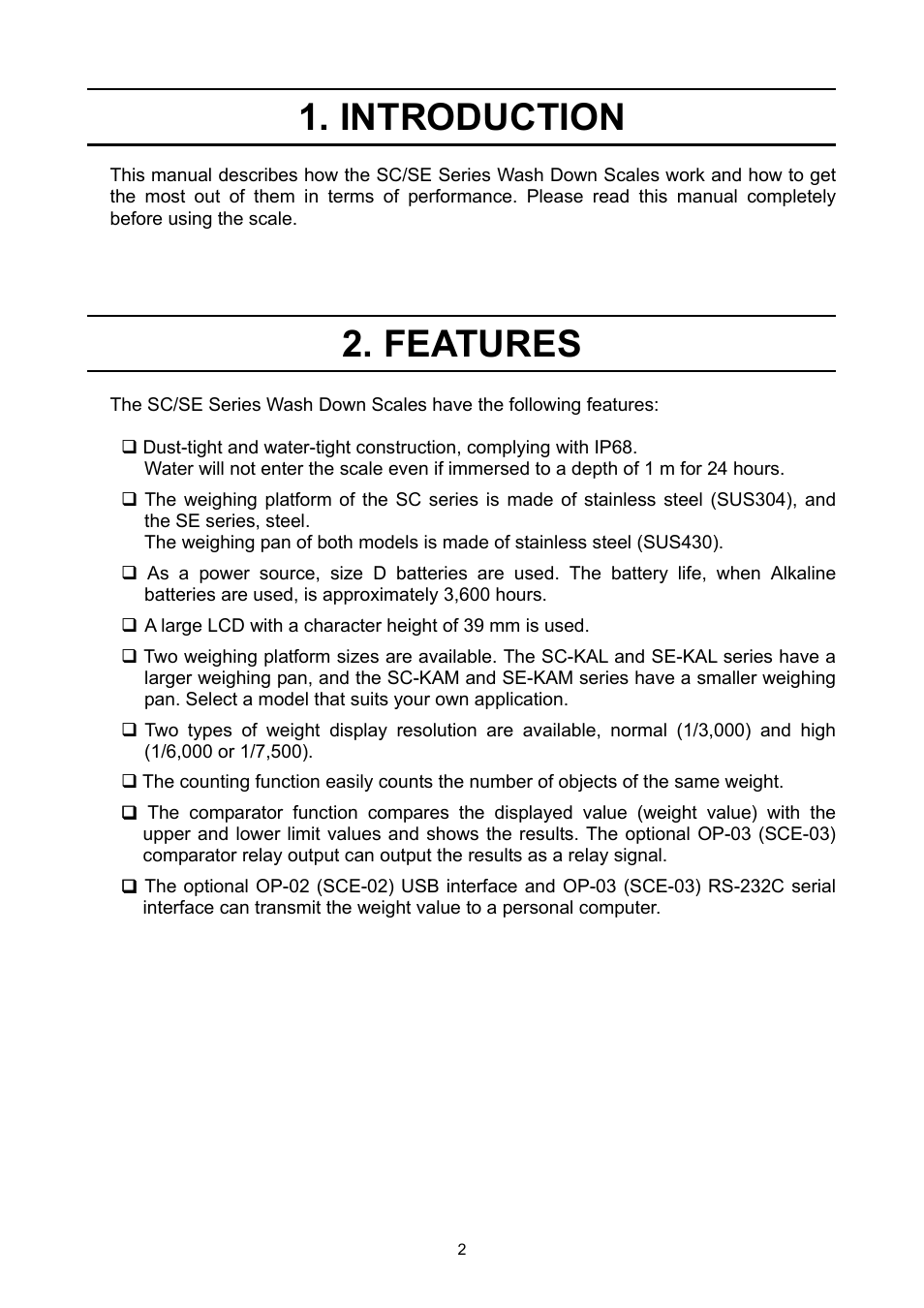 Introduction, Features | A&D Weighing SE-150KAL User Manual | Page 4 / 29