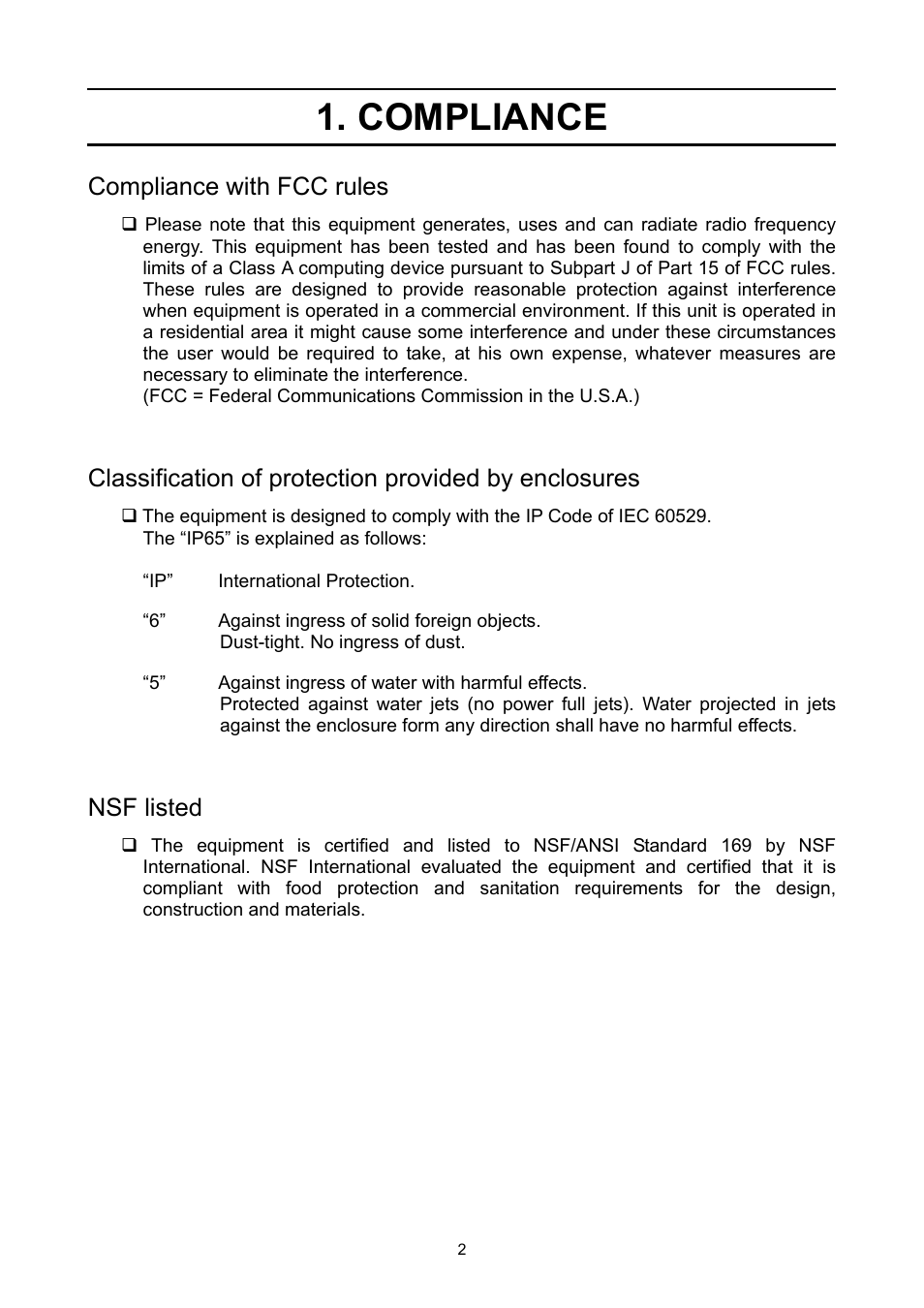 Compliance, Compliance with fcc rules, Nsf listed | A&D Weighing FS-30Ki User Manual | Page 4 / 36