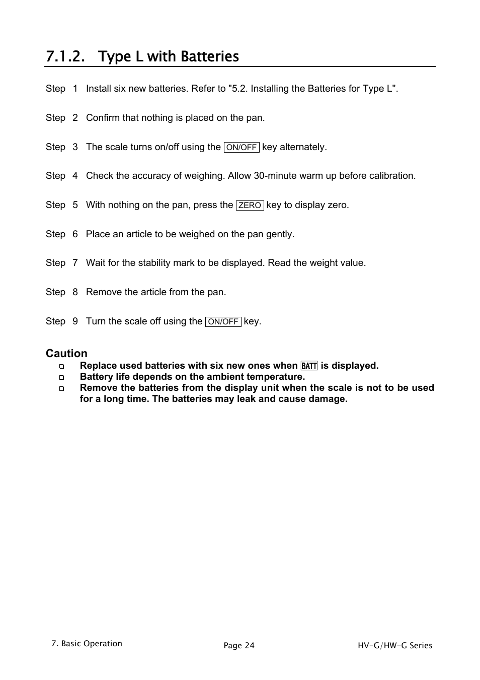 Type l with batteries, Caution | A&D Weighing HW-1200KGV3 User Manual | Page 26 / 86