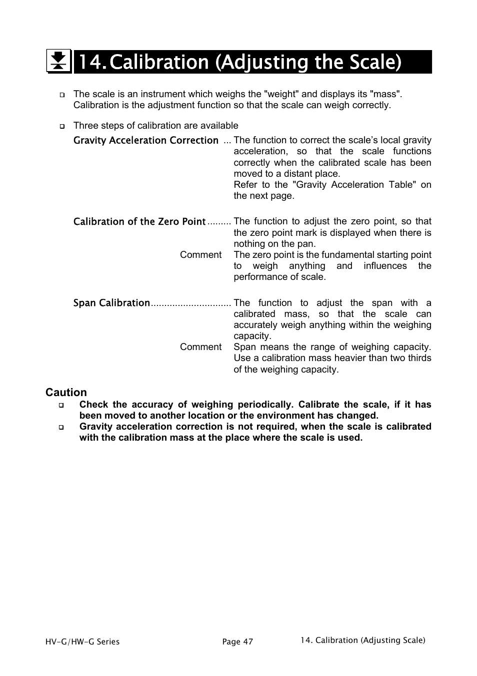 Calibration (adjusting the scale) | A&D Weighing HW-1200KGV3 User Manual | Page 49 / 86