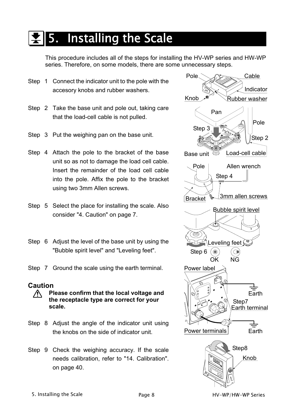 Installing the scale | A&D Weighing HW-200KV-WP User Manual | Page 10 / 74