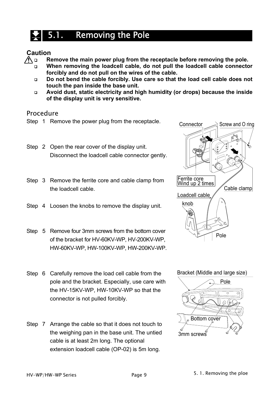 Removing the pole | A&D Weighing HW-200KV-WP User Manual | Page 11 / 74