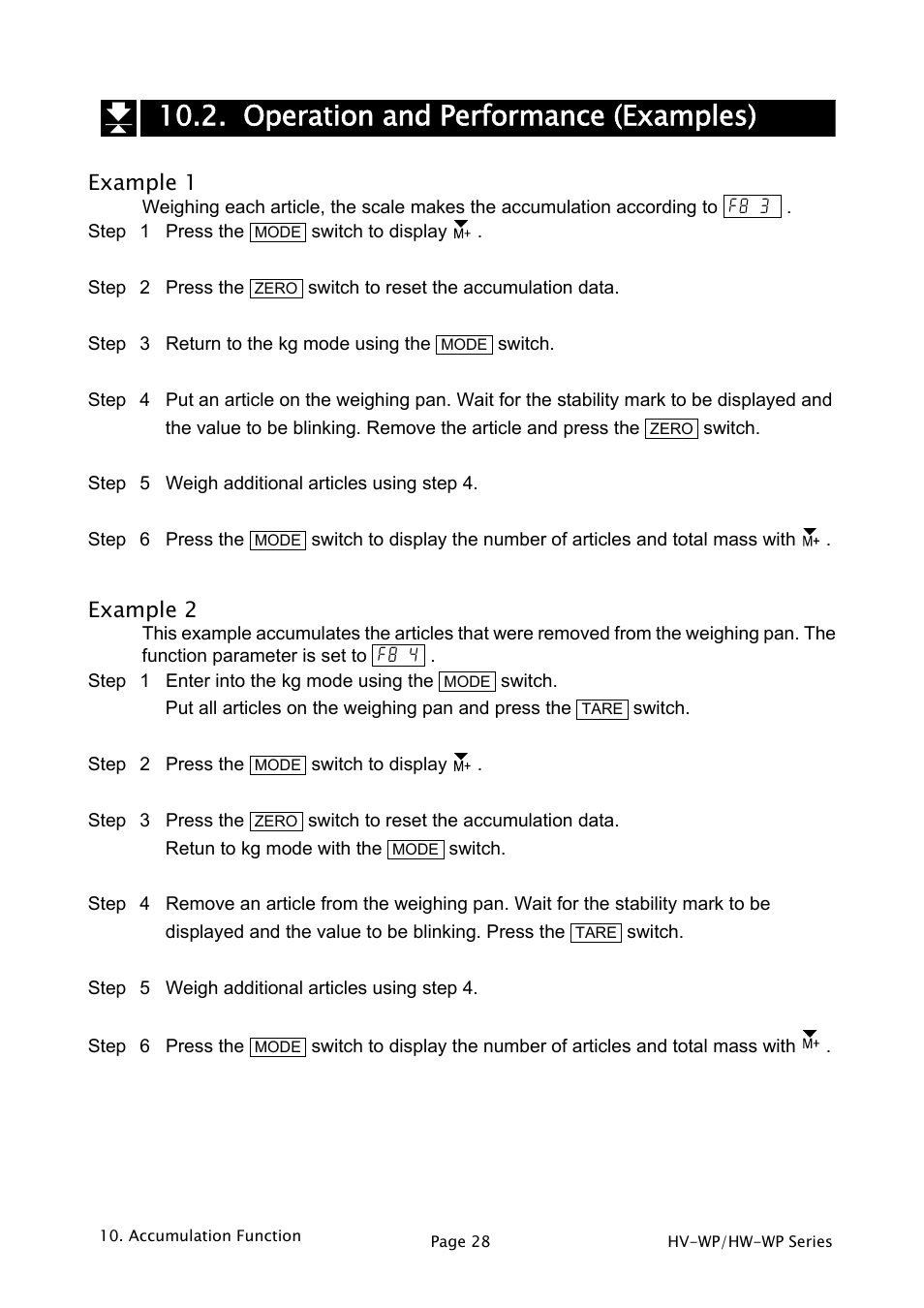 Operation and performance (examples), Example 1, Example 2 | A&D Weighing HW-200KV-WP User Manual | Page 30 / 74