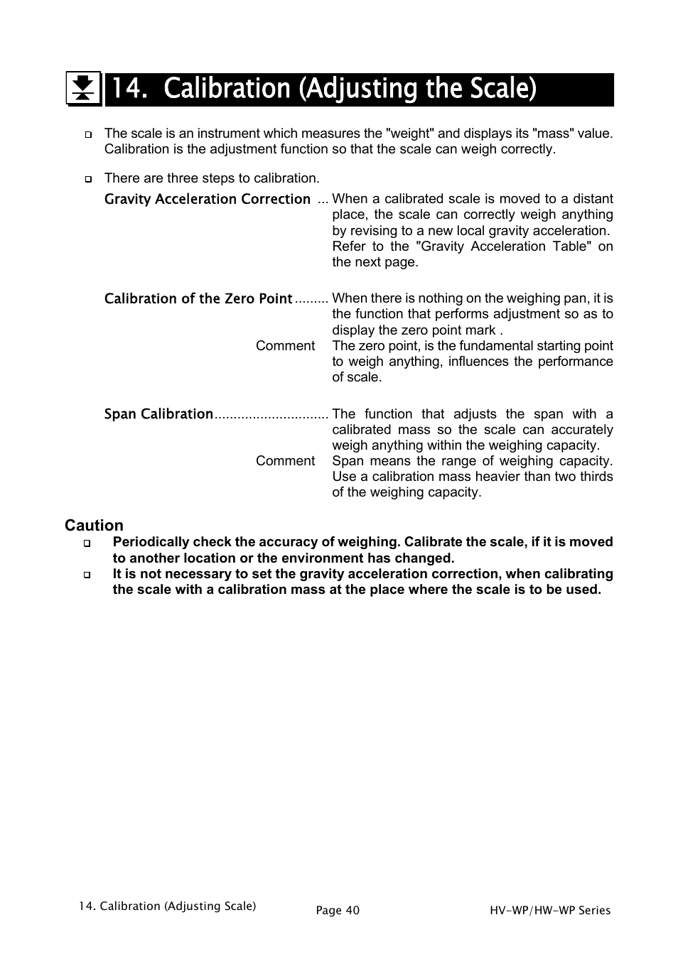 Calibration (adjusting the scale) | A&D Weighing HW-200KV-WP User Manual | Page 42 / 74