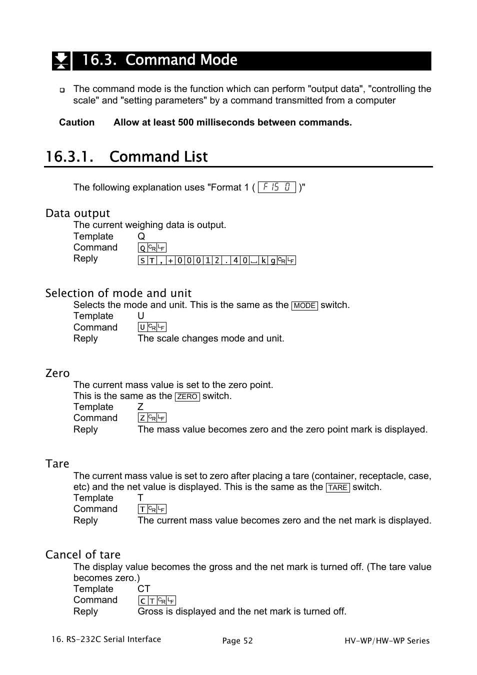 Command mode, Command list | A&D Weighing HW-200KV-WP User Manual | Page 54 / 74