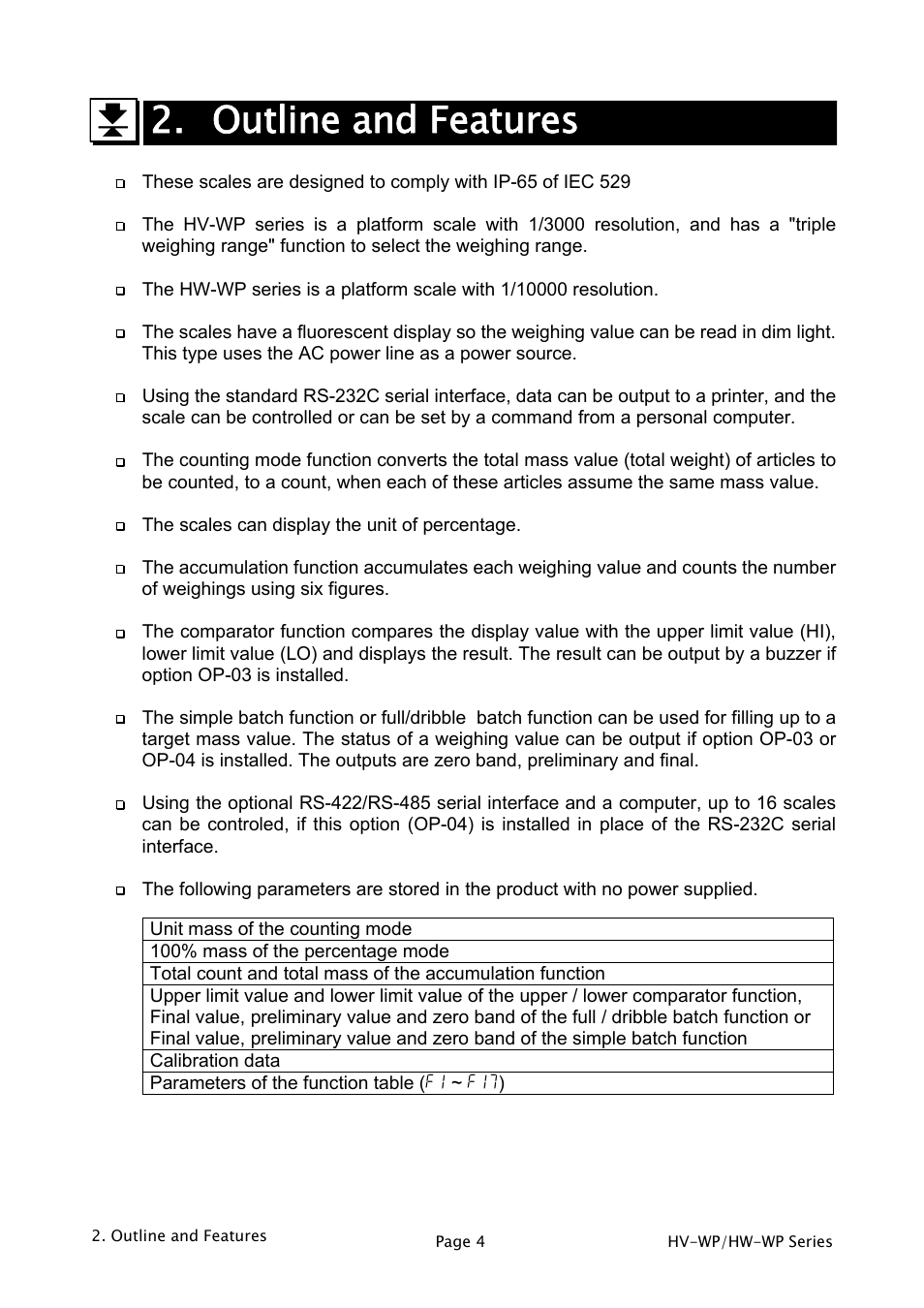 Outline and features | A&D Weighing HW-200KV-WP User Manual | Page 6 / 74