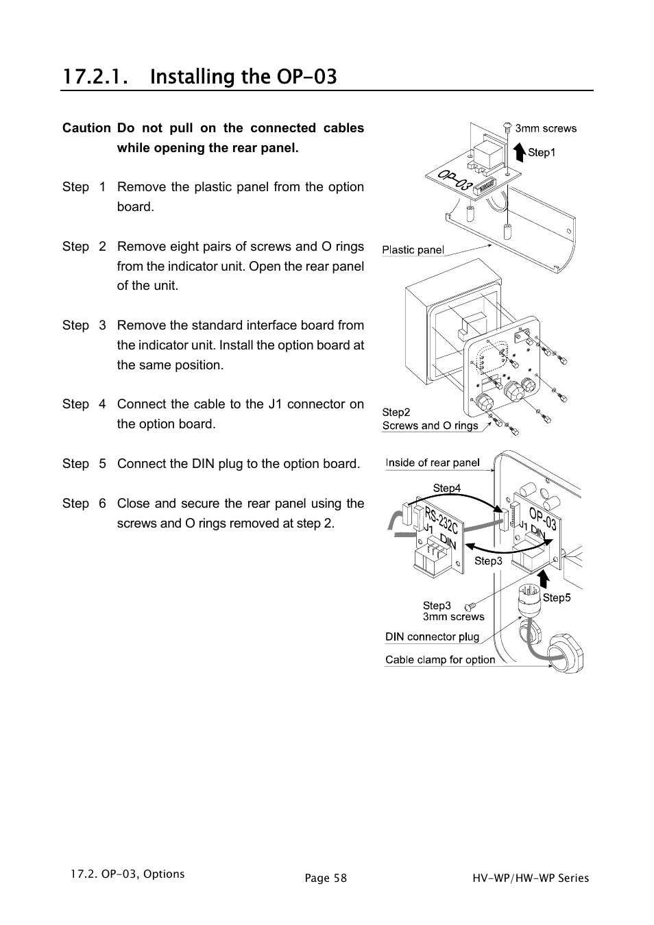 Installing the op-03 | A&D Weighing HW-200KV-WP User Manual | Page 60 / 74