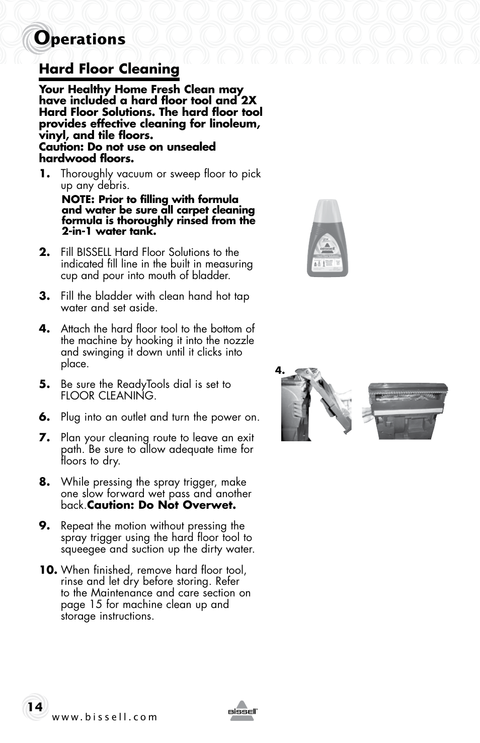 Perations, Hard floor cleaning | Bissell 83V5 User Manual | Page 14 / 20