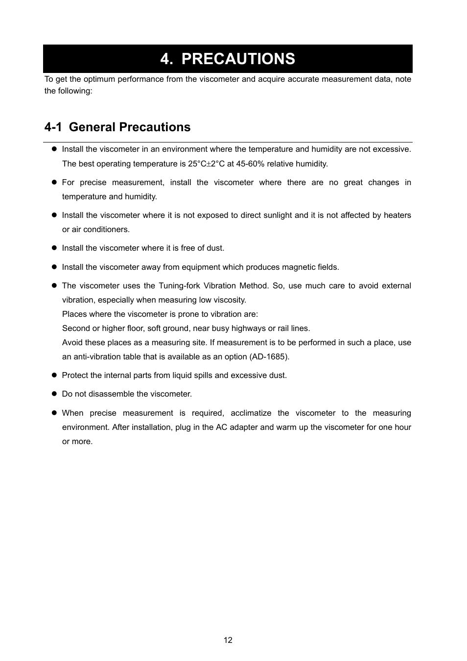 Precautions, 1 general precautions | A&D Weighing SV-100 User Manual | Page 14 / 66