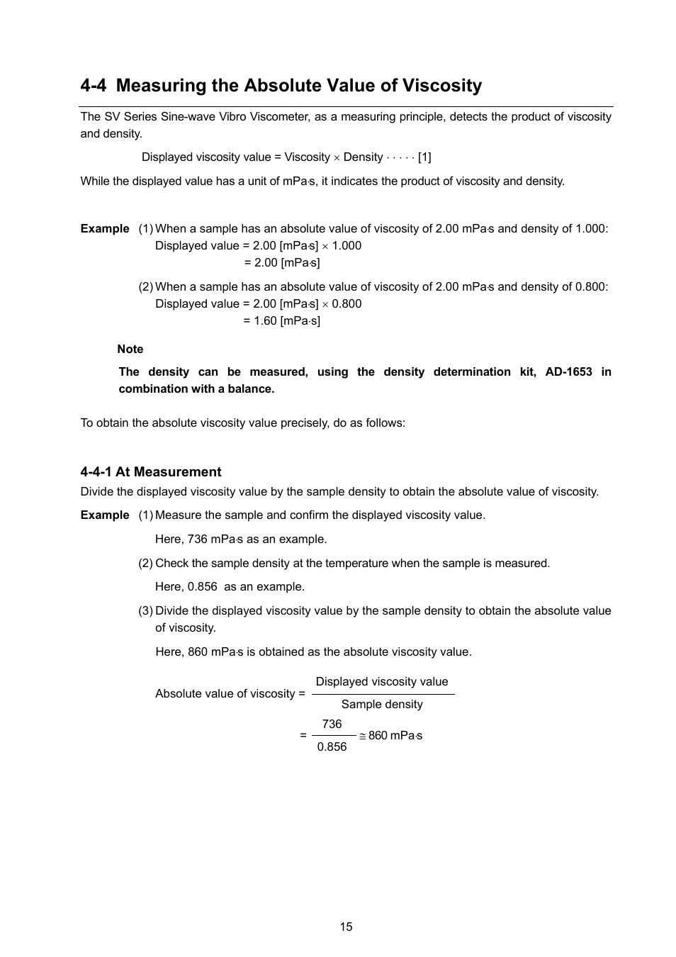 4 measuring the absolute value of viscosity | A&D Weighing SV-100 User Manual | Page 17 / 66