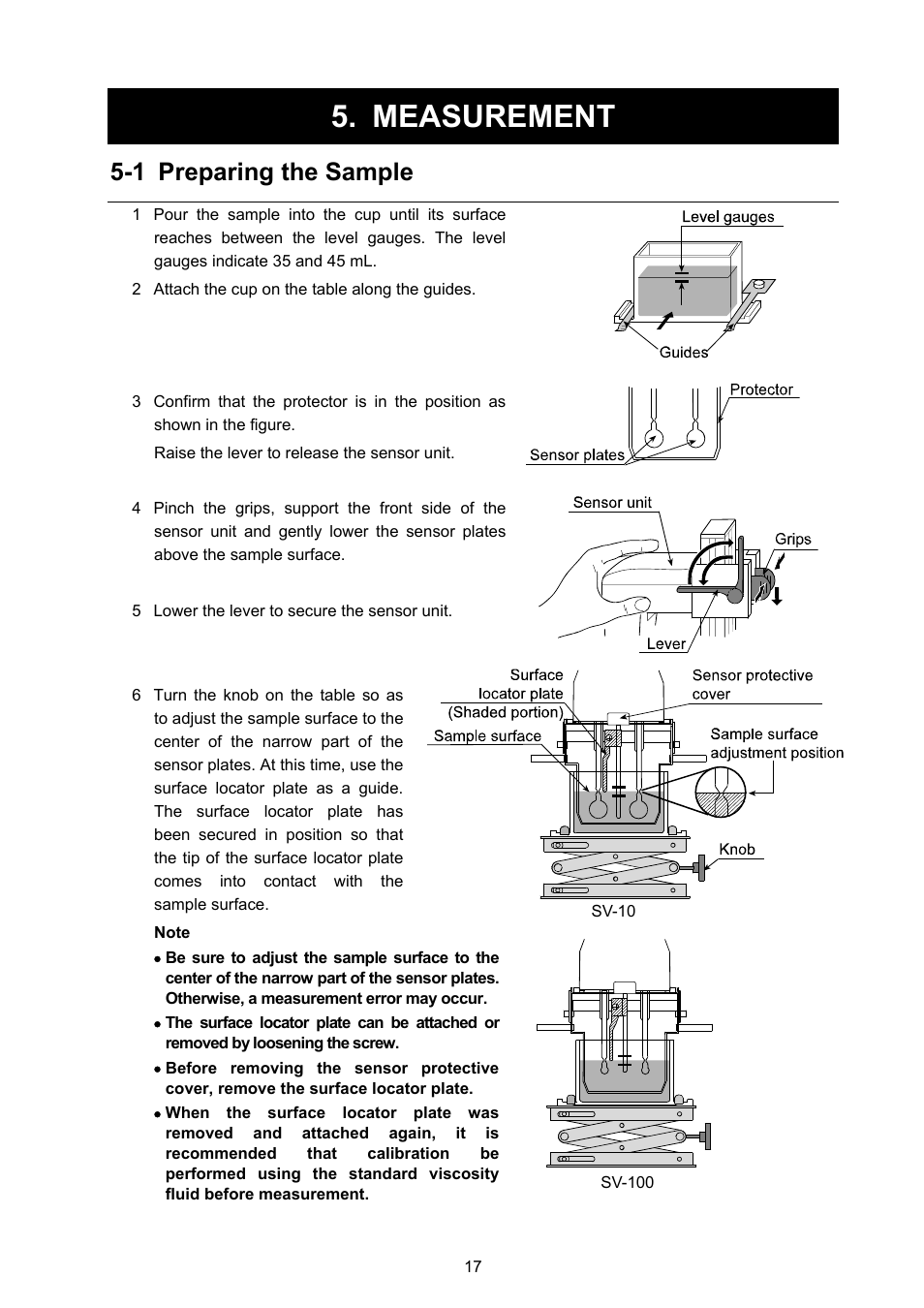 Measurement, 1 preparing the sample | A&D Weighing SV-100 User Manual | Page 19 / 66