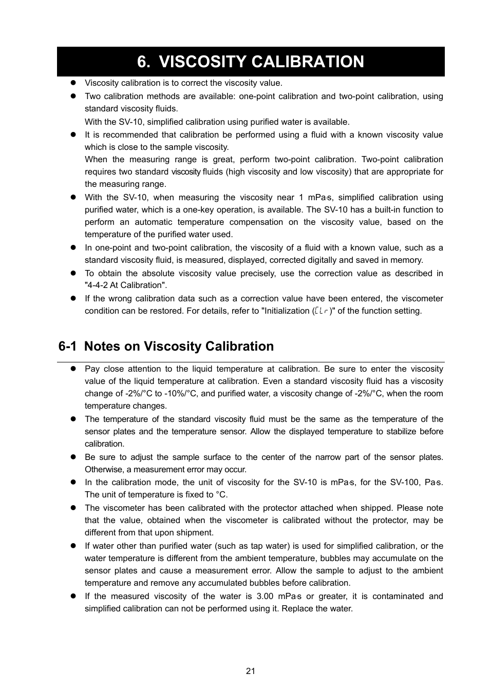 Viscosity calibration | A&D Weighing SV-100 User Manual | Page 23 / 66