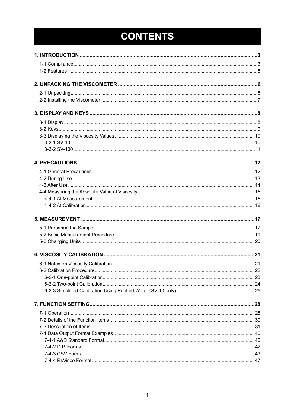 A&D Weighing SV-100 User Manual | Page 3 / 66