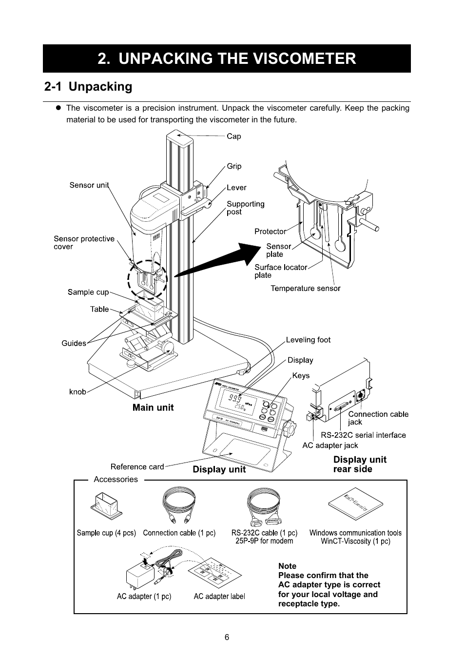 Unpacking the viscometer, 1 unpacking | A&D Weighing SV-100 User Manual | Page 8 / 66