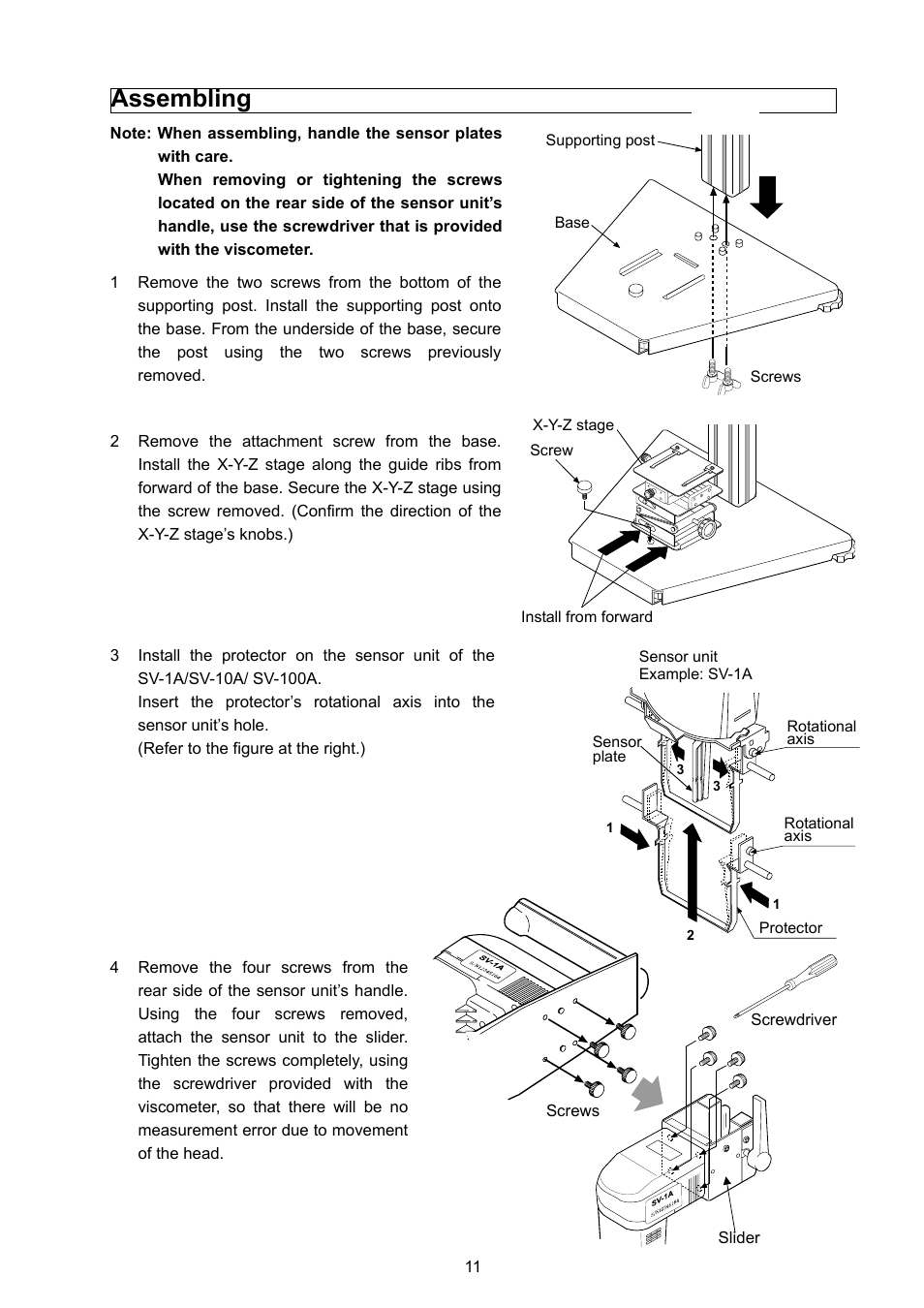 Assembling | A&D Weighing SV-100H User Manual | Page 13 / 102