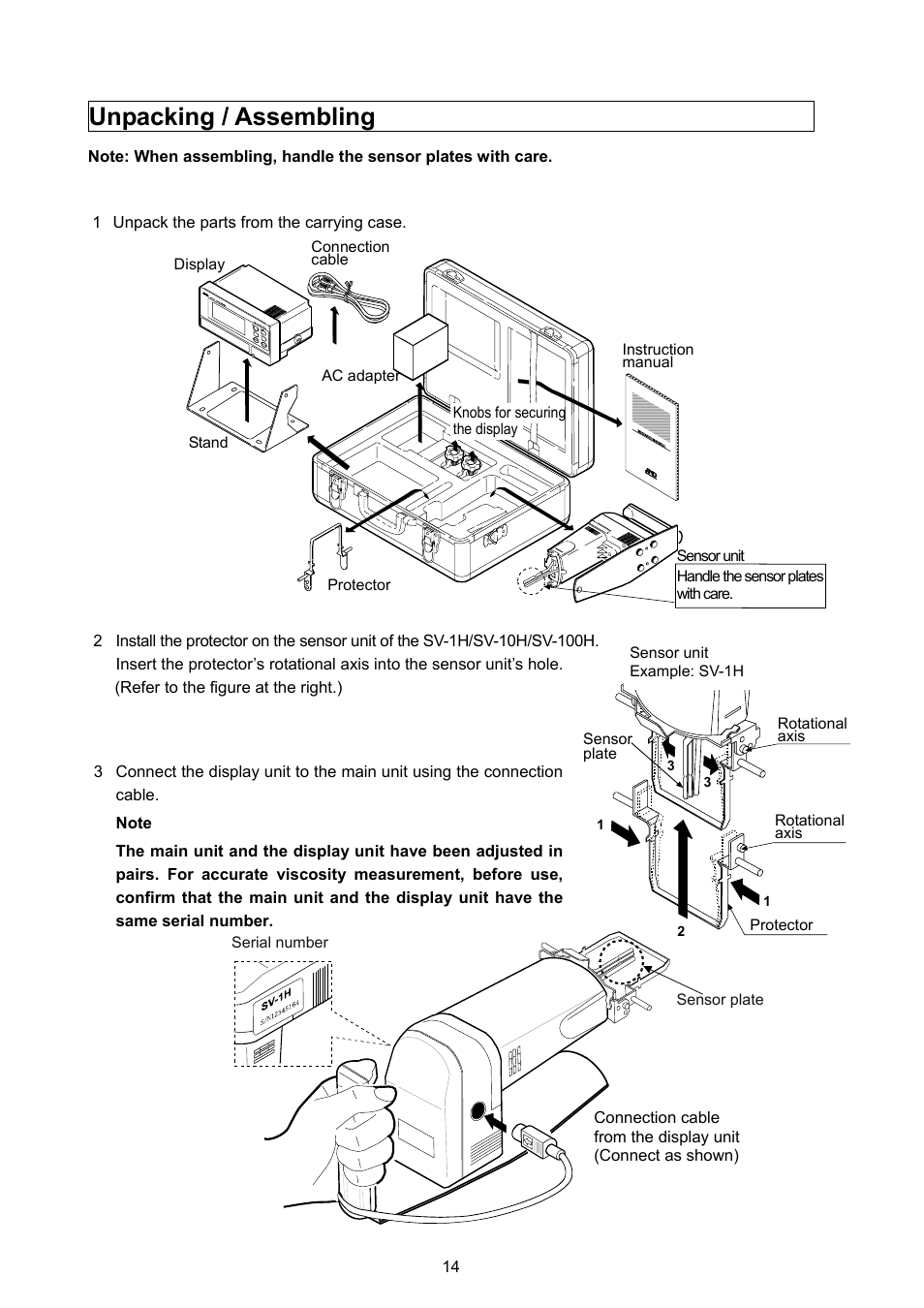 Unpacking / assembling | A&D Weighing SV-100H User Manual | Page 16 / 102