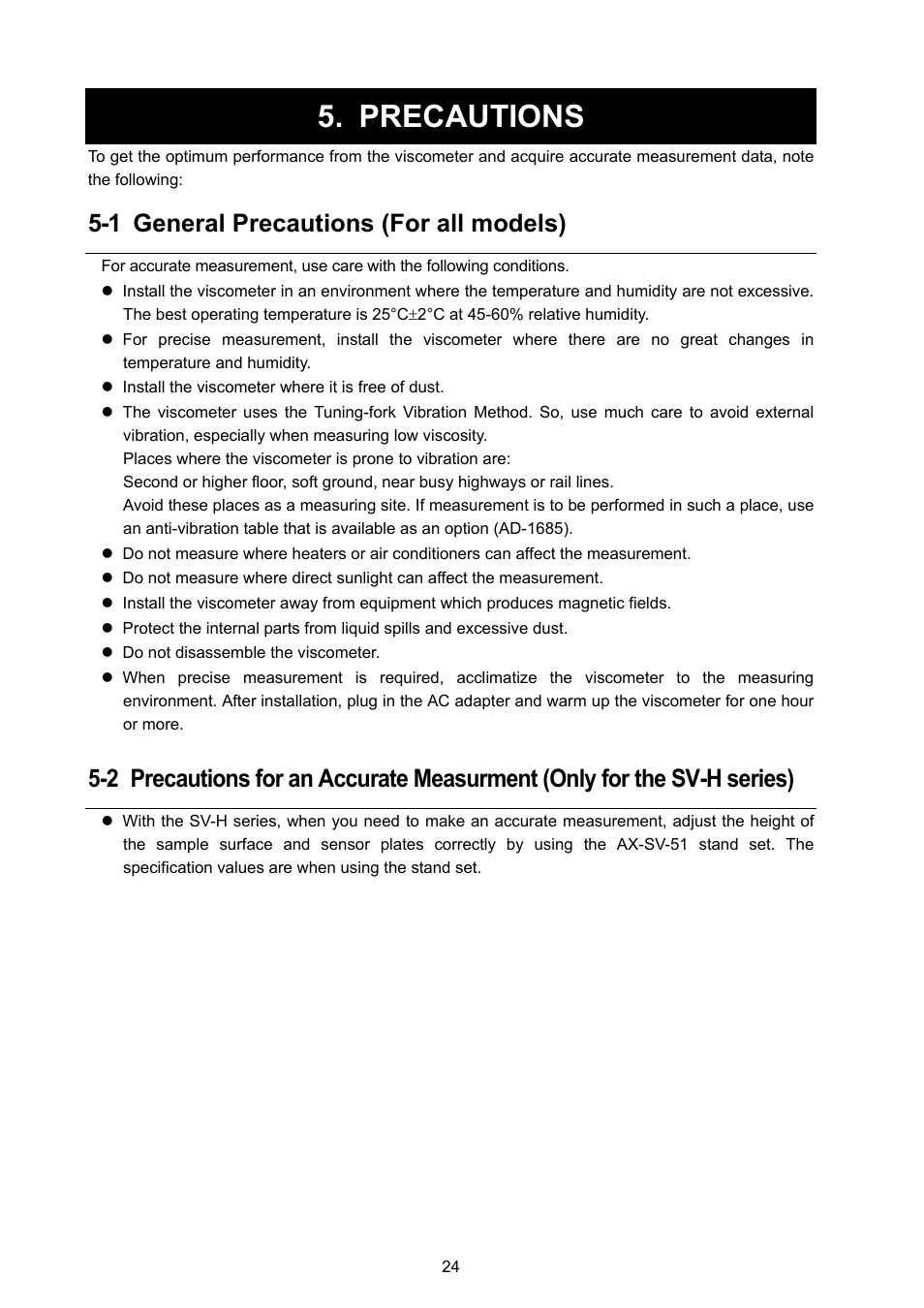 Precautions, 1 general precautions (for all models) | A&D Weighing SV-100H User Manual | Page 26 / 102