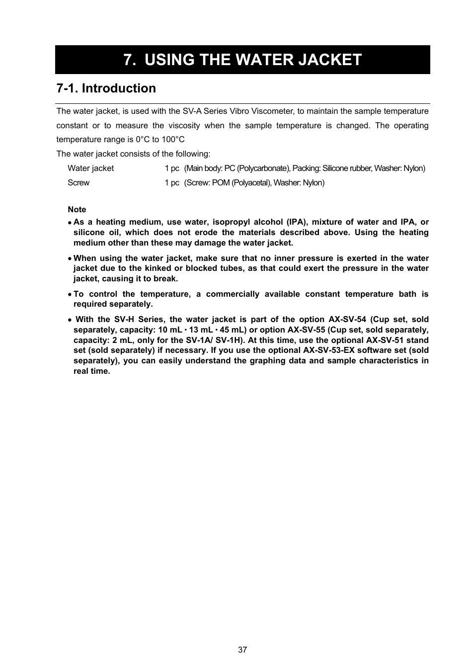 Using the water jacket, 1. introduction | A&D Weighing SV-100H User Manual | Page 39 / 102